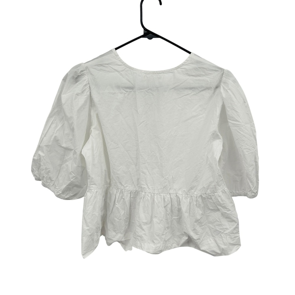 Coquette White Tie Front Babydoll Top Medium Puff‎ Sleeve Peplum Cottagecore - Picture 7 of 10